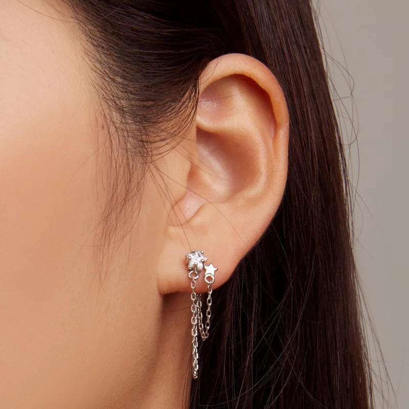 (image pour) Boucles d'oreilles pendantes à pompon étoile de style Pandora - BSE709 - Afficher 5