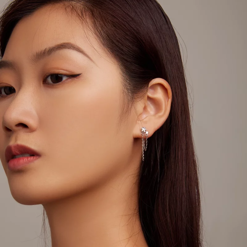 (image pour) Boucles d'oreilles pendantes à pompon étoile de style Pandora - BSE709 - Afficher 6