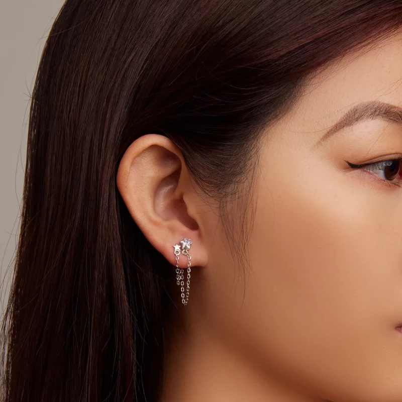 (image pour) Boucles d'oreilles pendantes à pompon étoile de style Pandora - BSE709 - Afficher 7