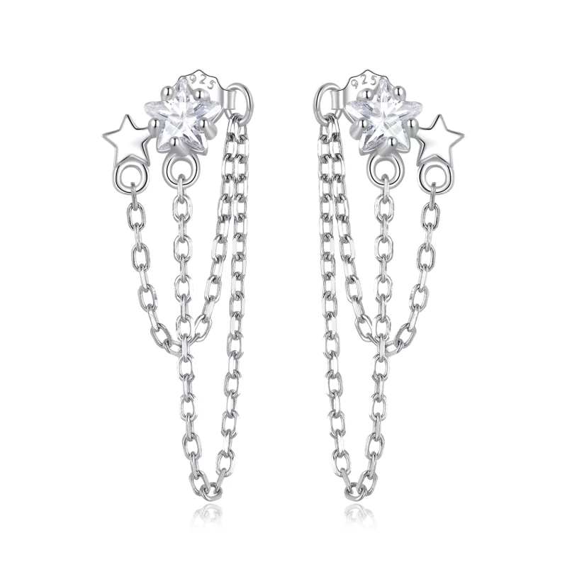 (image pour) Boucles d'oreilles pendantes à pompon étoile de style Pandora - BSE709