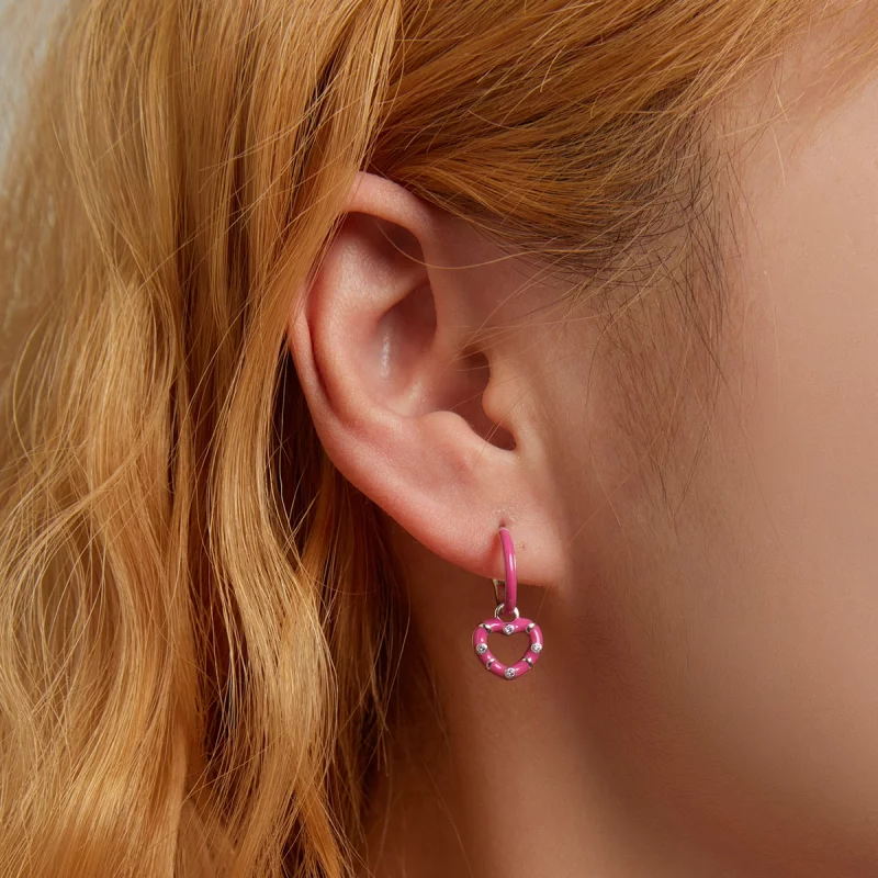 (image pour) Boucles d'oreilles pendantes simples style Pandora - Amour - BSE596 - Afficher 5