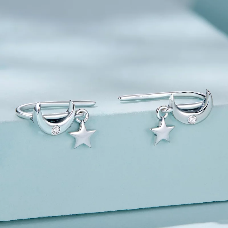 (image pour) Boucles d'oreilles pendantes style Pandora avec Lune et Étoiles - SCE1500 - Afficher 2