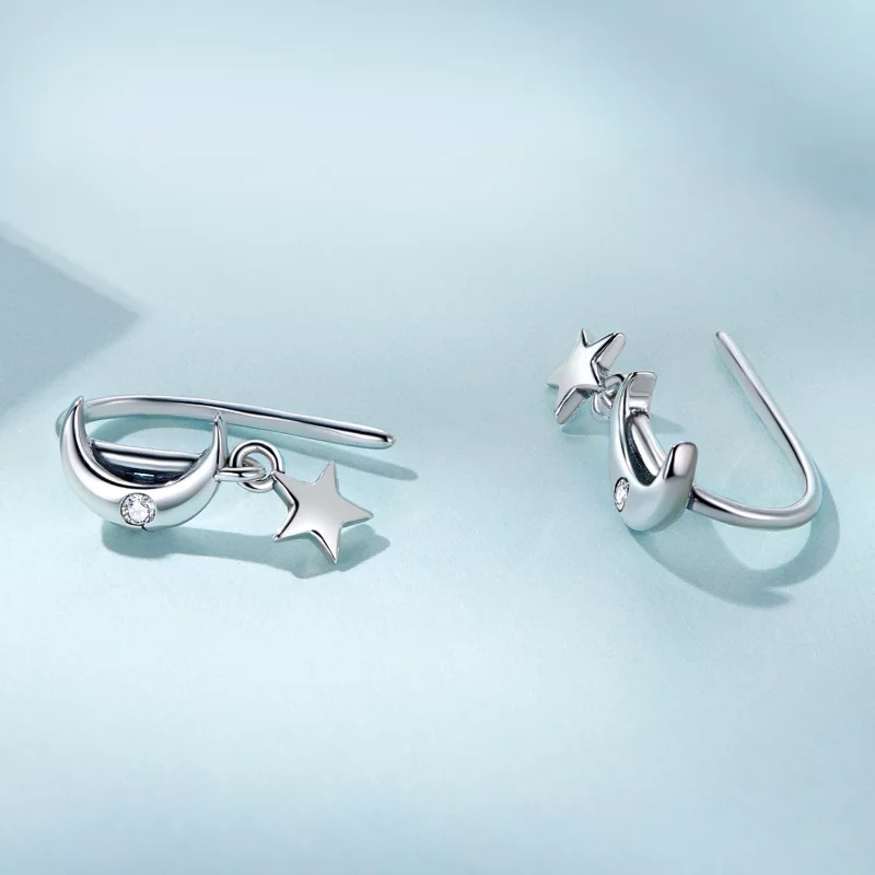 (image pour) Boucles d'oreilles pendantes style Pandora avec Lune et Étoiles - SCE1500 - Afficher 3