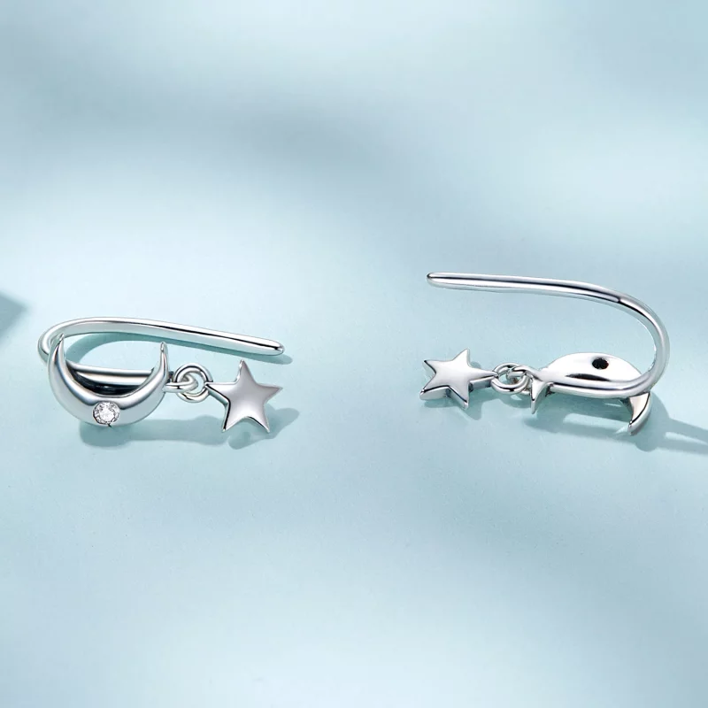 (image pour) Boucles d'oreilles pendantes style Pandora avec Lune et Étoiles - SCE1500 - Afficher 4