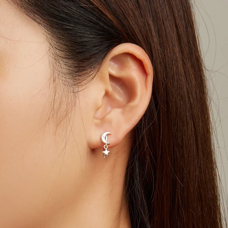 (image pour) Boucles d'oreilles pendantes style Pandora avec Lune et Étoiles - SCE1500 - Afficher 5