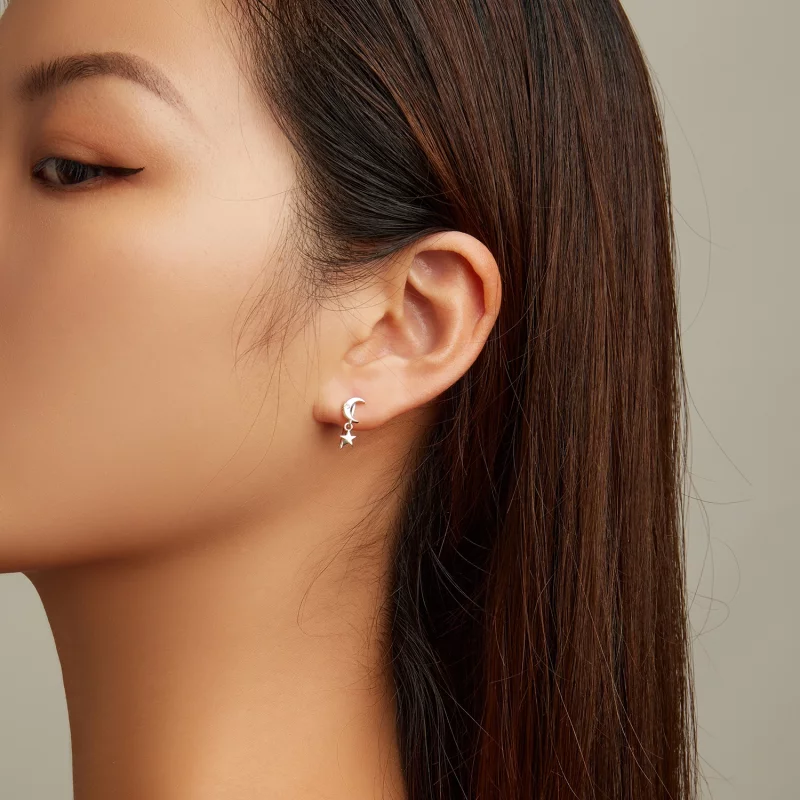 (image pour) Boucles d'oreilles pendantes style Pandora avec Lune et Étoiles - SCE1500 - Afficher 6