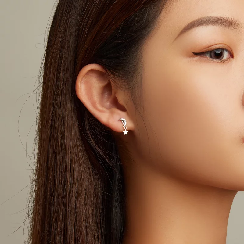 (image pour) Boucles d'oreilles pendantes style Pandora avec Lune et Étoiles - SCE1500 - Afficher 7