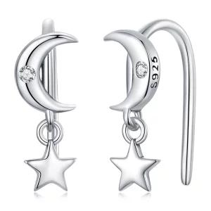 (image pour) Boucles d'oreilles pendantes style Pandora avec Lune et Étoiles - SCE1500