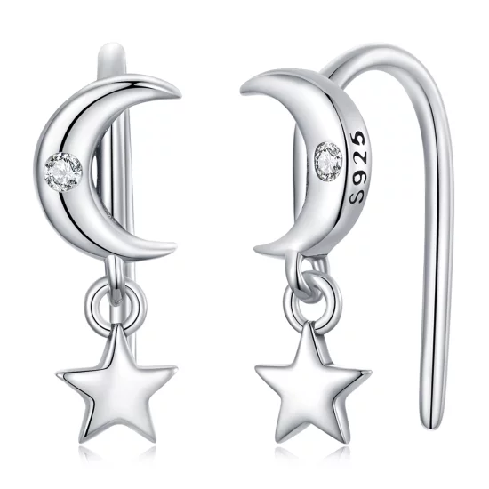 (image pour) Boucles d'oreilles pendantes style Pandora avec Lune et Étoiles - SCE1500