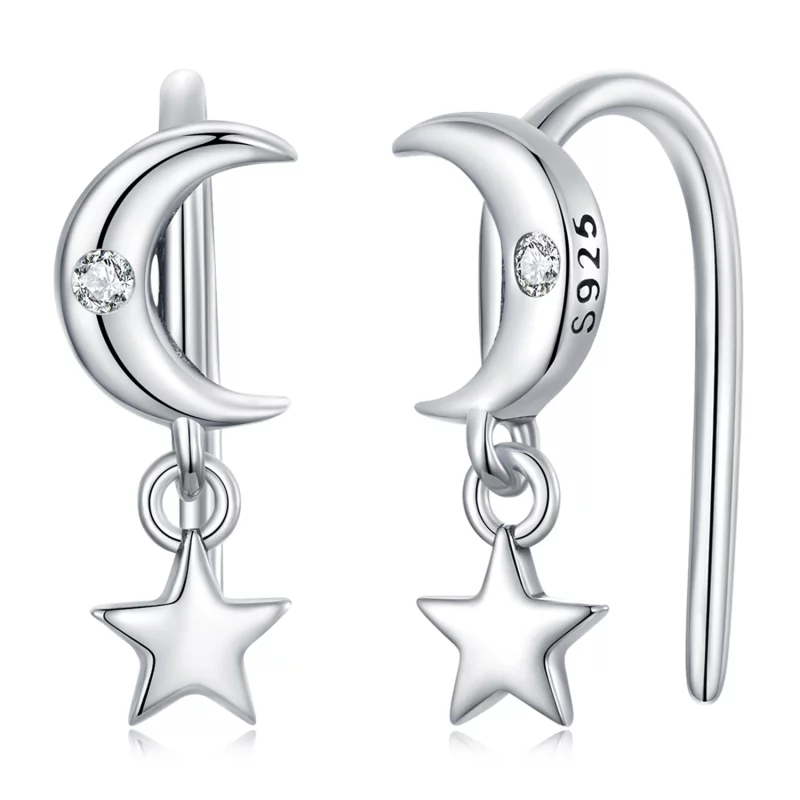 (image pour) Boucles d'oreilles pendantes style Pandora avec Lune et Étoiles - SCE1500