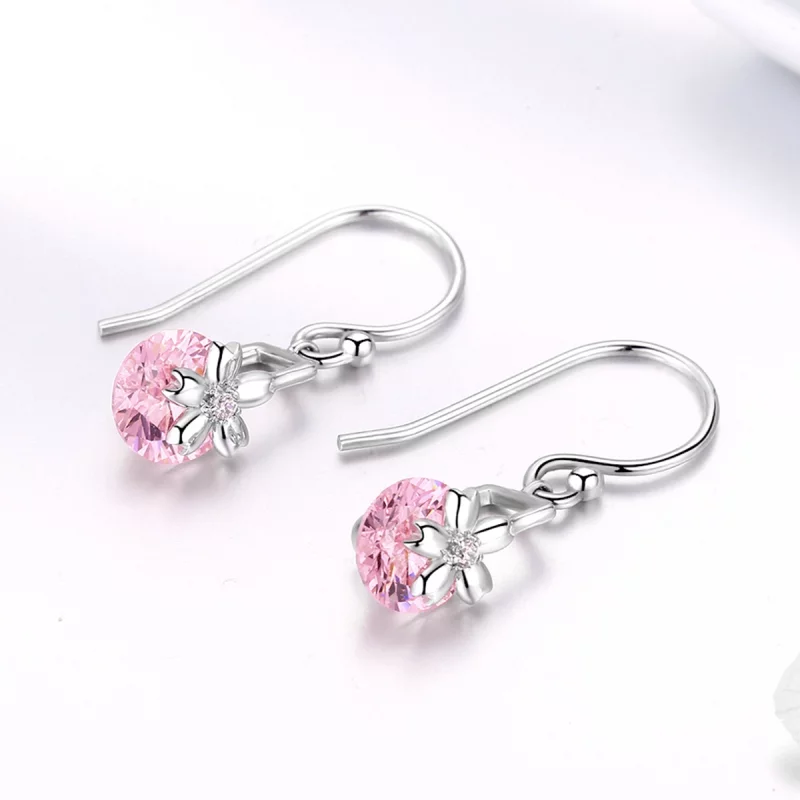 (image pour) Boucles d'oreilles pendantes style Pandora avec motifs de fleurs de cerisier - B - Afficher 2