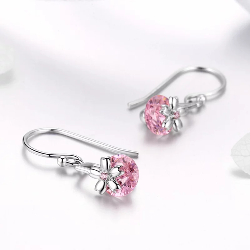 (image pour) Boucles d'oreilles pendantes style Pandora avec motifs de fleurs de cerisier - B - Afficher 3