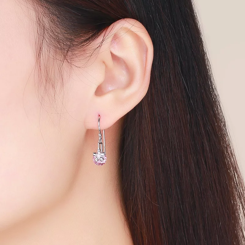 (image pour) Boucles d'oreilles pendantes style Pandora avec motifs de fleurs de cerisier - B - Afficher 5