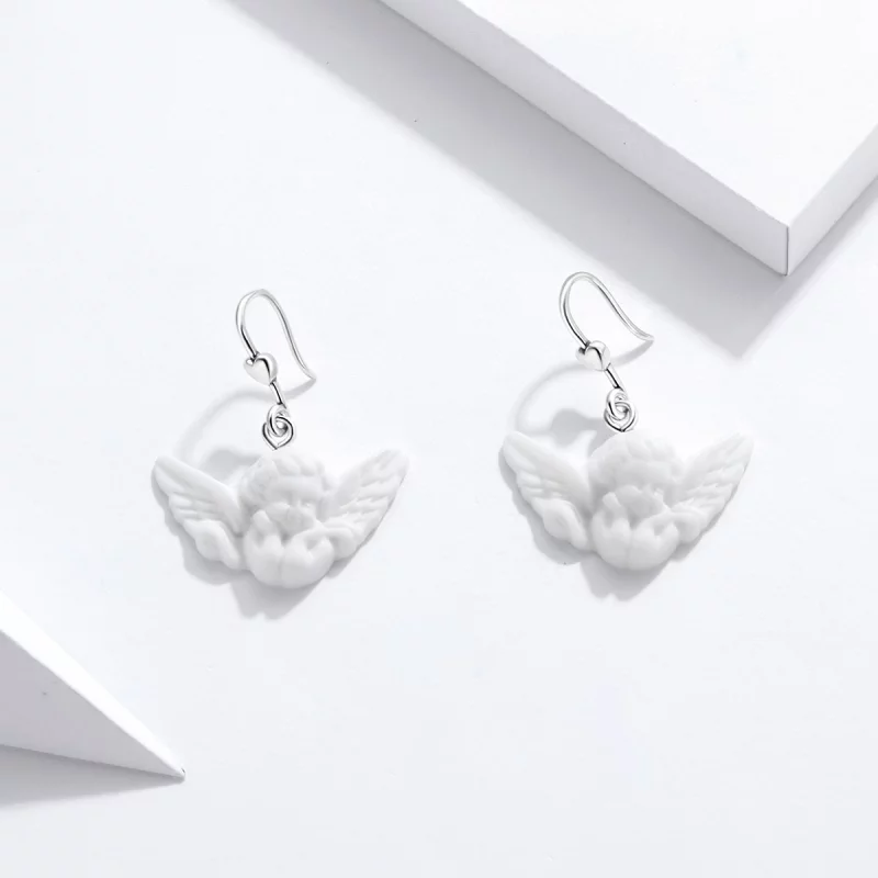 (image pour) Boucles d'oreilles suspendues de style Pandora avec un petit ange - SCE944 - Afficher 2