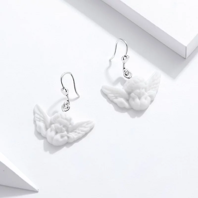 (image pour) Boucles d'oreilles suspendues de style Pandora avec un petit ange - SCE944 - Afficher 3