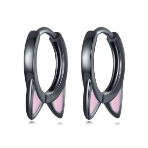 (image pour) Boucles d'oreilles à anneaux avec des oreilles de chat noires de style Pandora - SCE1515