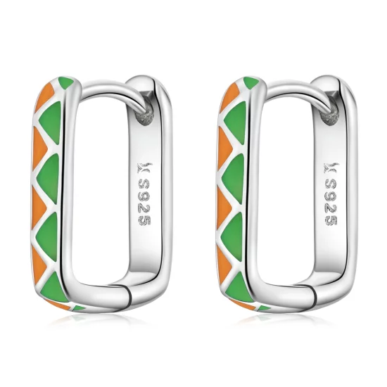 (image pour) Boucles d'oreilles à anneaux de style Pandora avec contraste de couleurs simples - SCE1371-GN
