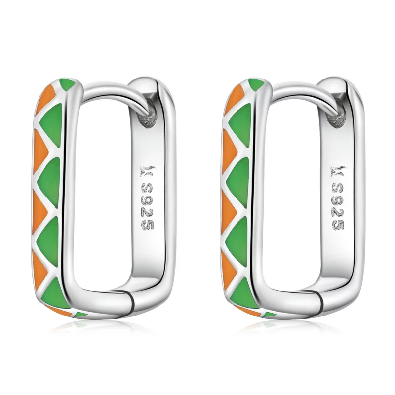 (image pour) Boucles d'oreilles à anneaux de style Pandora avec contraste de couleurs simples - SCE1371-GN