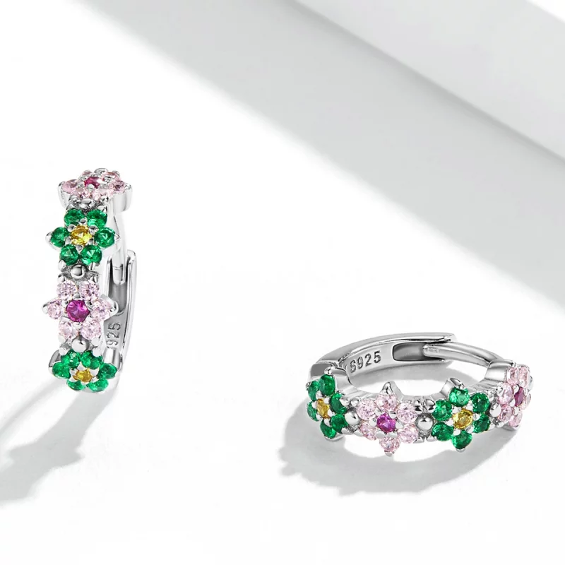 (image pour) Boucles d'oreilles à anneaux délicates de style Pandora avec des fleurs - SCE132 - Afficher 3
