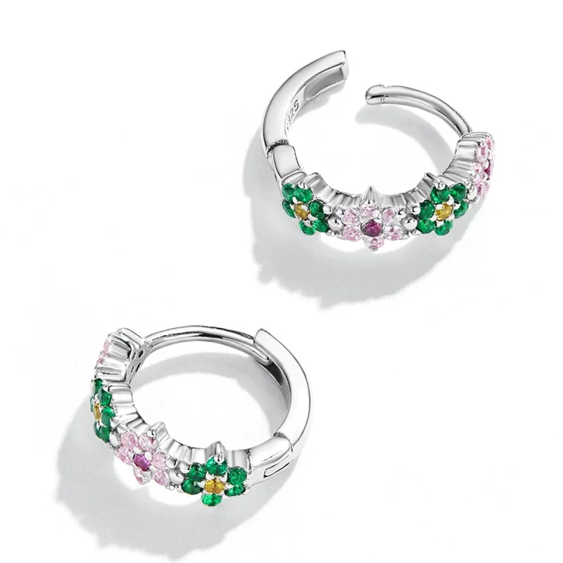 (image pour) Boucles d'oreilles à anneaux délicates de style Pandora avec des fleurs - SCE132 - Afficher 4