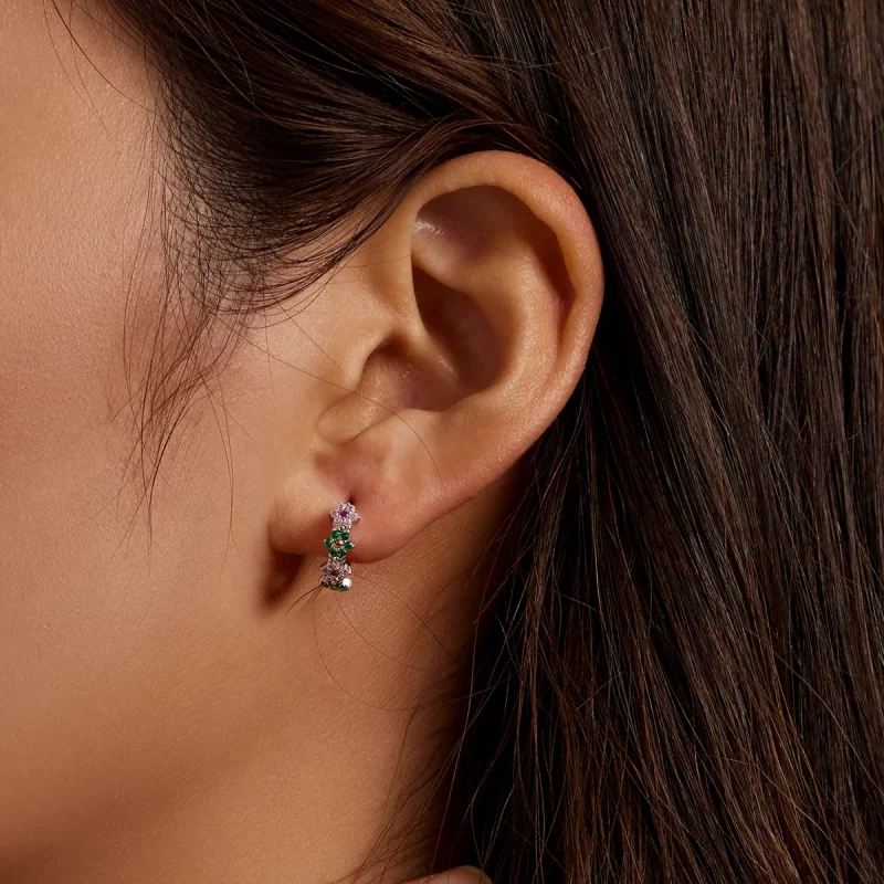 (image pour) Boucles d'oreilles à anneaux délicates de style Pandora avec des fleurs - SCE132 - Afficher 5
