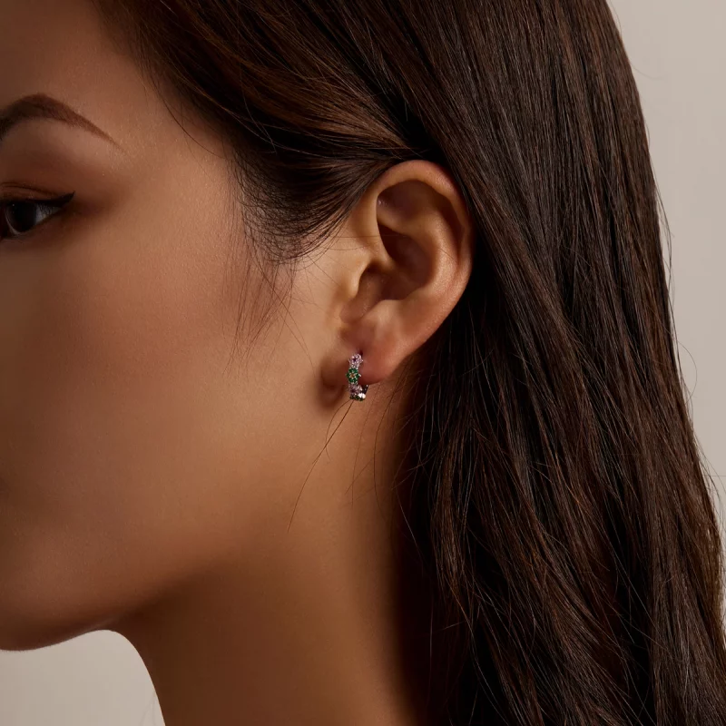 (image pour) Boucles d'oreilles à anneaux délicates de style Pandora avec des fleurs - SCE132 - Afficher 7