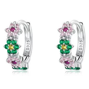 (image pour) Boucles d'oreilles à anneaux délicates de style Pandora avec des fleurs - SCE1320