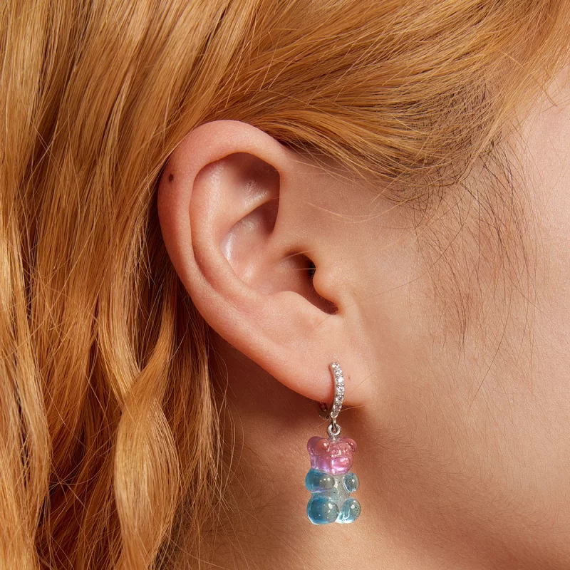 (image pour) Boucles d'oreilles à anneaux en forme d'ourson de style Pandora - SCE1388 - Afficher 5