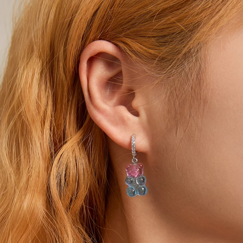 (image pour) Boucles d'oreilles à anneaux en forme d'ourson de style Pandora - SCE1388 - Afficher 7