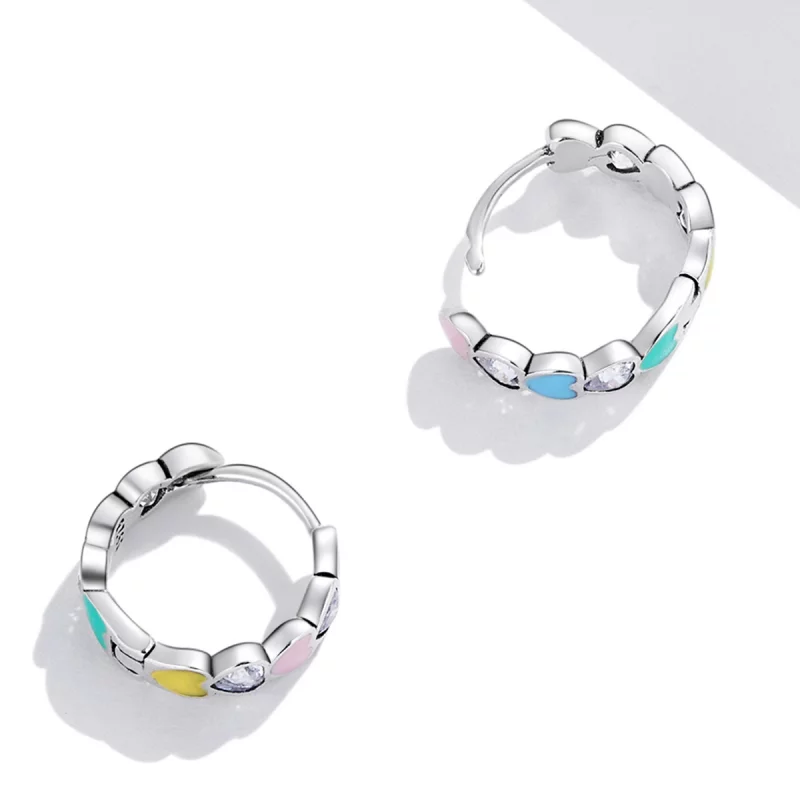 (image pour) Boucles d'oreilles à anneaux en forme de cœur arc-en-ciel de style Pandora - SCE - Afficher 4