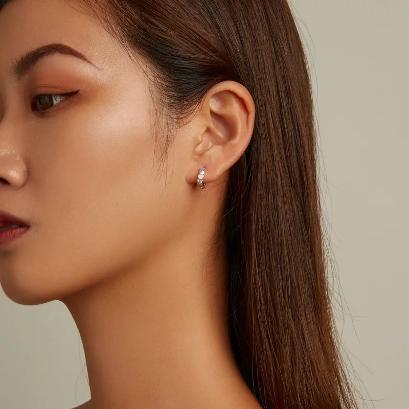 (image pour) Boucles d'oreilles à anneaux en forme de cœur arc-en-ciel de style Pandora - SCE - Afficher 6