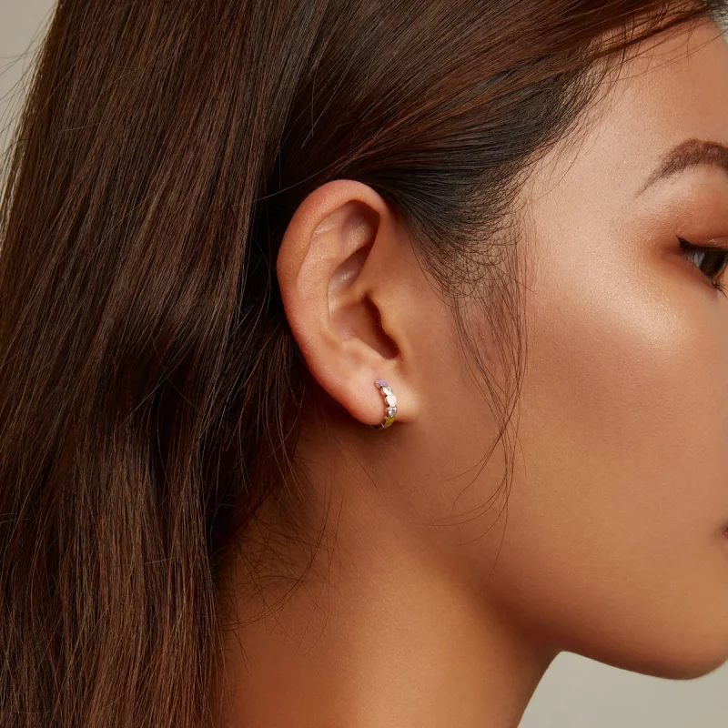(image pour) Boucles d'oreilles à anneaux en forme de cœur arc-en-ciel de style Pandora - SCE - Afficher 8