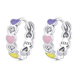 (image pour) Boucles d'oreilles à anneaux en forme de cœur arc-en-ciel de style Pandora - SCE1342