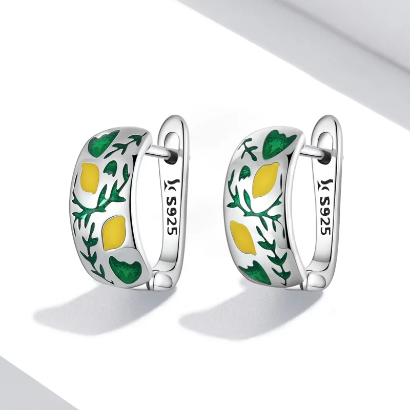 (image pour) Boucles d'oreilles à anneaux en forme de feuille verte style Pandora - SCE1376 - Afficher 2
