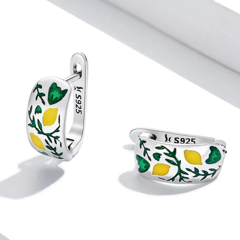 (image pour) Boucles d'oreilles à anneaux en forme de feuille verte style Pandora - SCE1376 - Afficher 3