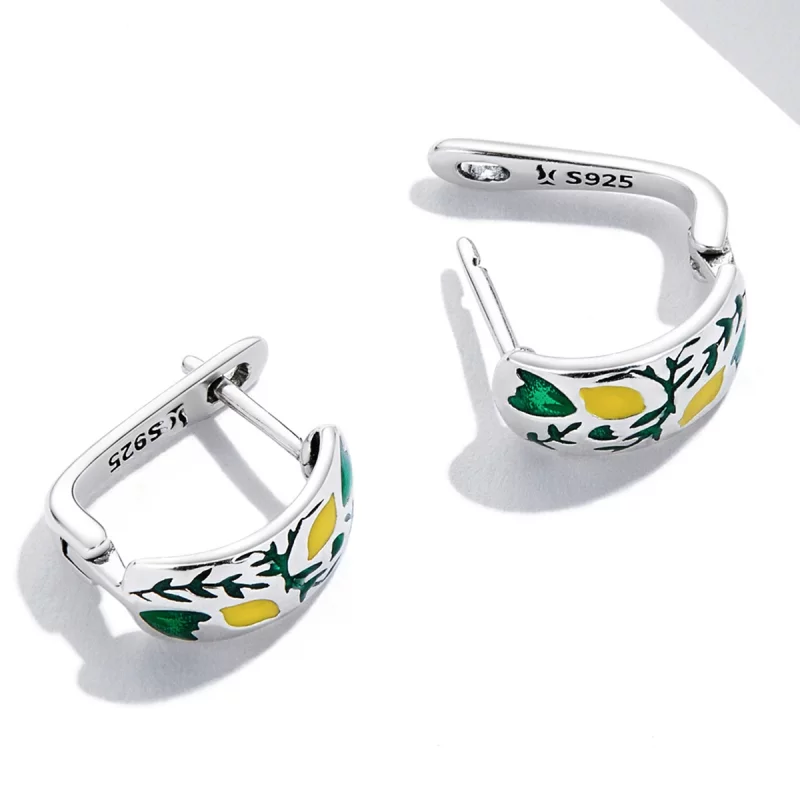 (image pour) Boucles d'oreilles à anneaux en forme de feuille verte style Pandora - SCE1376 - Afficher 4