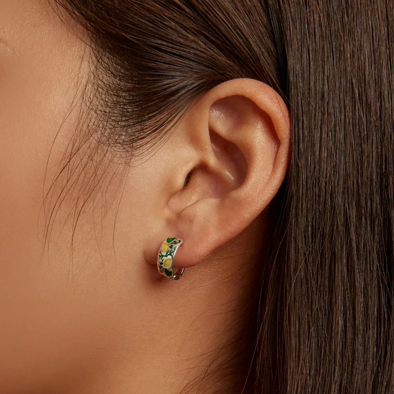 (image pour) Boucles d'oreilles à anneaux en forme de feuille verte style Pandora - SCE1376 - Afficher 6