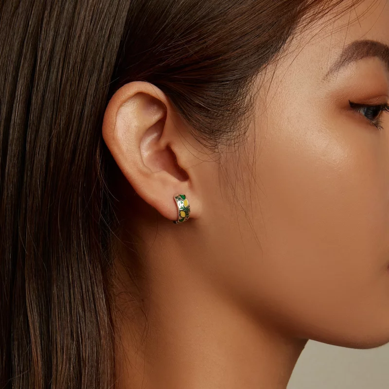 (image pour) Boucles d'oreilles à anneaux en forme de feuille verte style Pandora - SCE1376 - Afficher 7