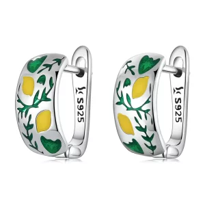 Boucles d'oreilles à anneaux en forme de feuille verte style Pandora - SCE1376 (image pour) Boucles d'oreilles à anneaux en forme de feuille verte style Pandora - SCE1376