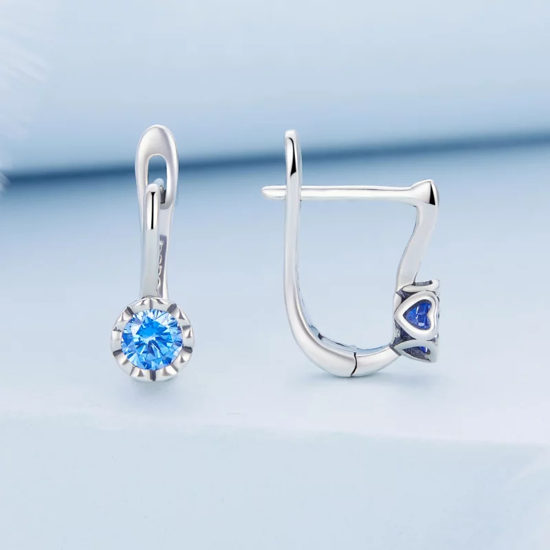 (image pour) Boucles d'oreilles anneaux simples en zirconium bleu de style Pandora - BSE686 - Afficher 2