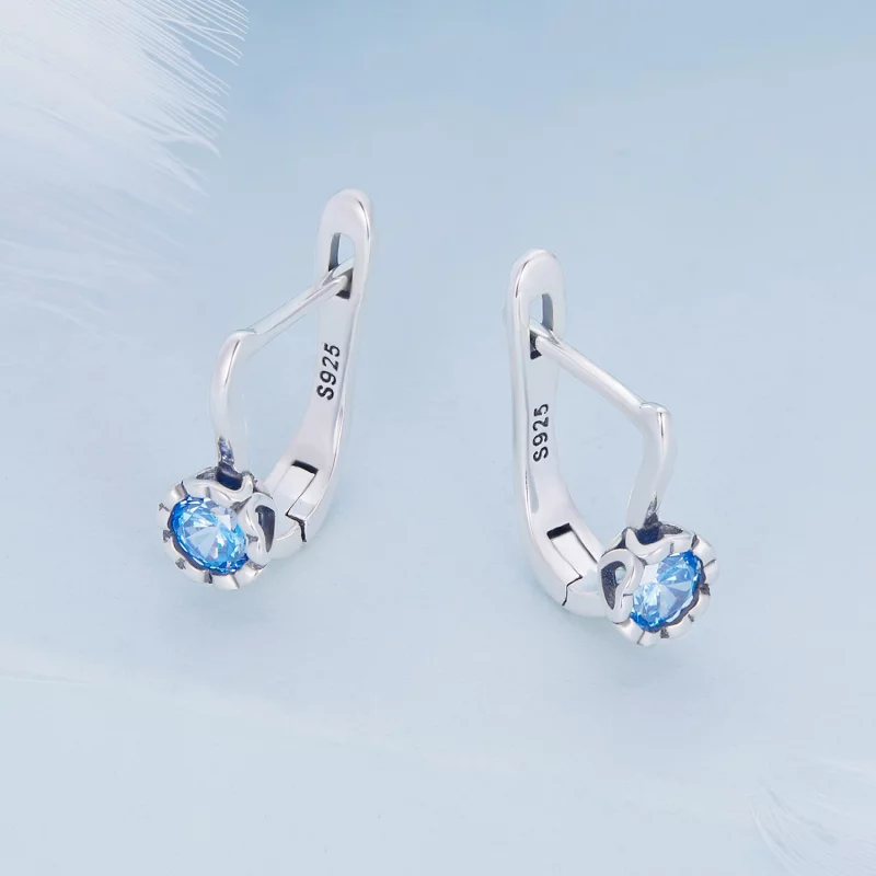 (image pour) Boucles d'oreilles anneaux simples en zirconium bleu de style Pandora - BSE686 - Afficher 3