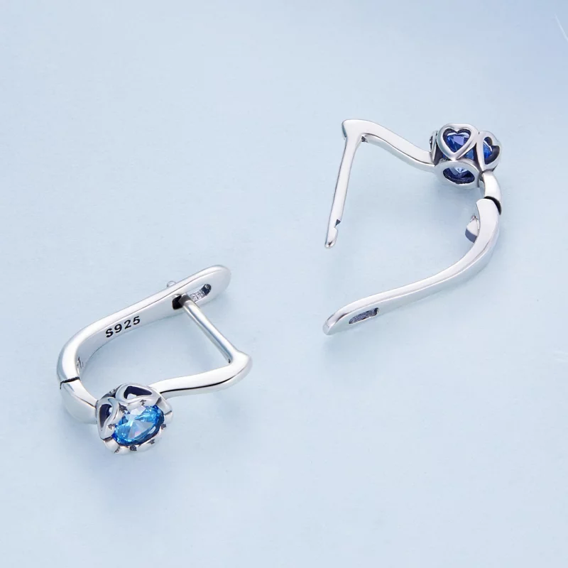 (image pour) Boucles d'oreilles anneaux simples en zirconium bleu de style Pandora - BSE686 - Afficher 4