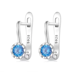 (image pour) Boucles d'oreilles anneaux simples en zirconium bleu de style Pandora - BSE686