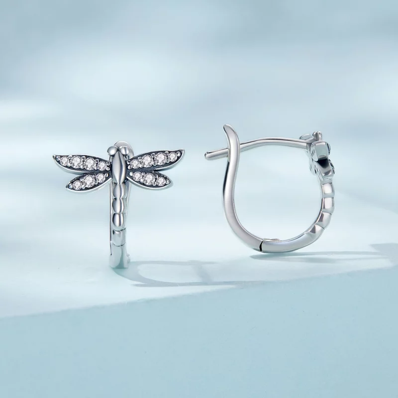 (image pour) Boucles d'oreilles à anneaux style Pandora avec libellule - SCE1511 - Afficher 2