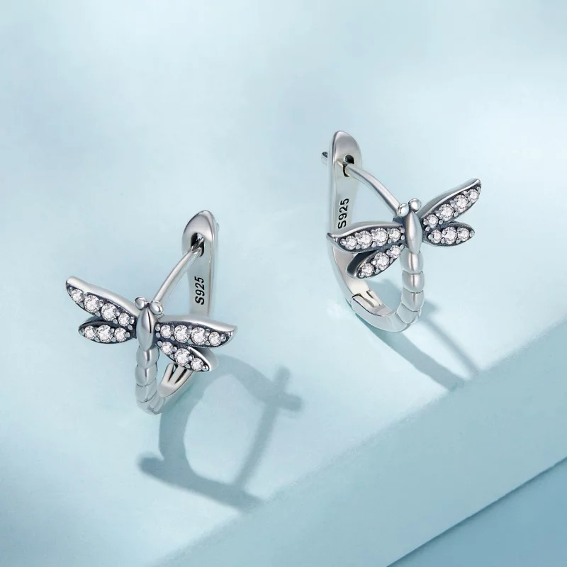 (image pour) Boucles d'oreilles à anneaux style Pandora avec libellule - SCE1511 - Afficher 3