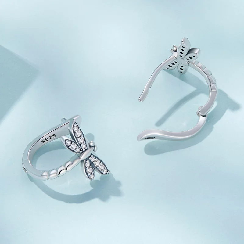 (image pour) Boucles d'oreilles à anneaux style Pandora avec libellule - SCE1511 - Afficher 4