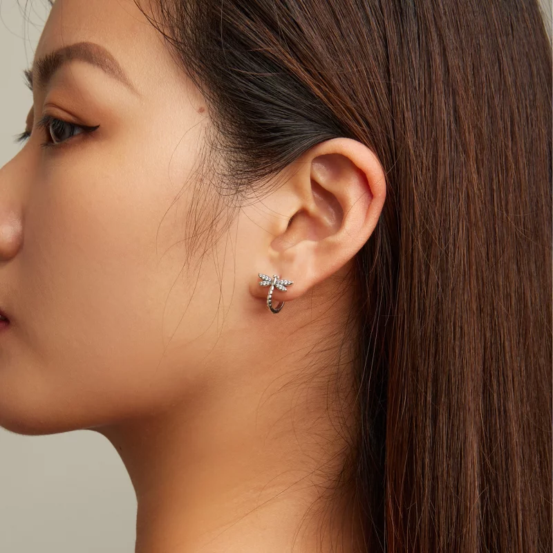 (image pour) Boucles d'oreilles à anneaux style Pandora avec libellule - SCE1511 - Afficher 6