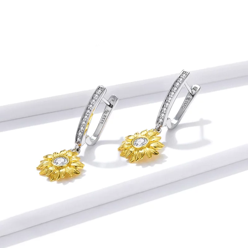 (image pour) Boucles d'oreilles à anneaux style Pandora avec motif de tournesol - BSE469 - Afficher 2