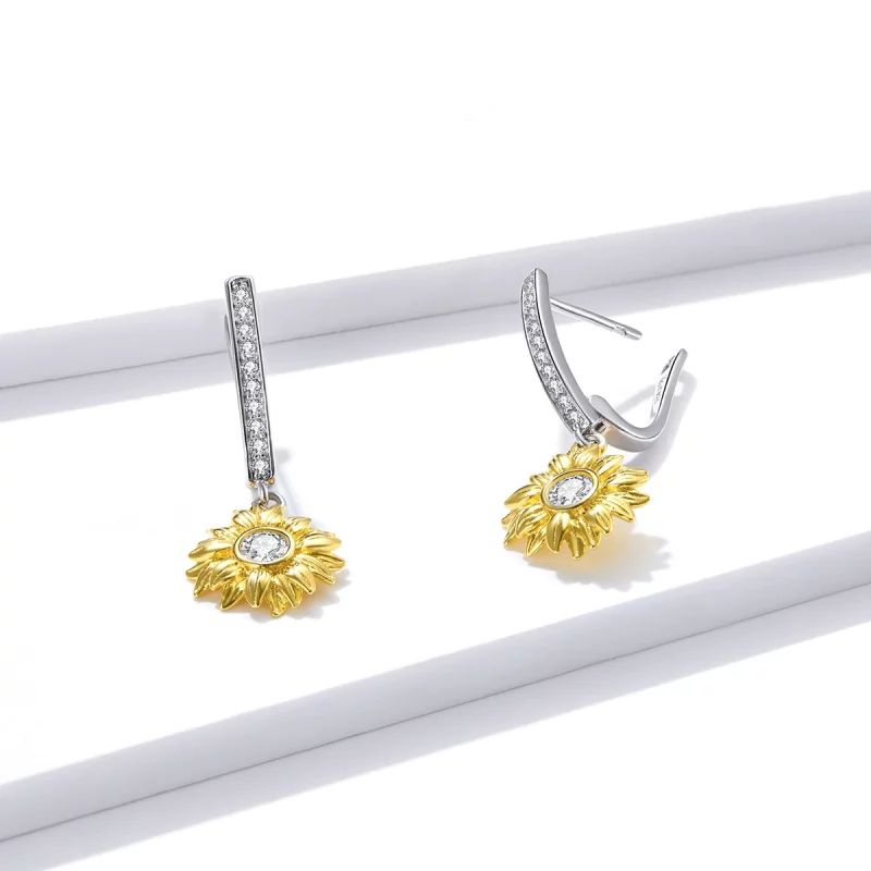 (image pour) Boucles d'oreilles à anneaux style Pandora avec motif de tournesol - BSE469 - Afficher 3