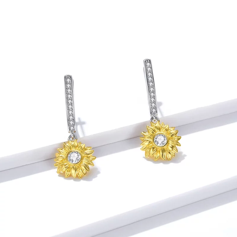 (image pour) Boucles d'oreilles à anneaux style Pandora avec motif de tournesol - BSE469 - Afficher 4